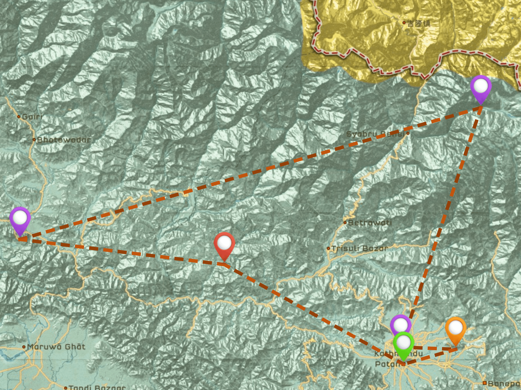 Map of Nepal Travel Itinerary #1