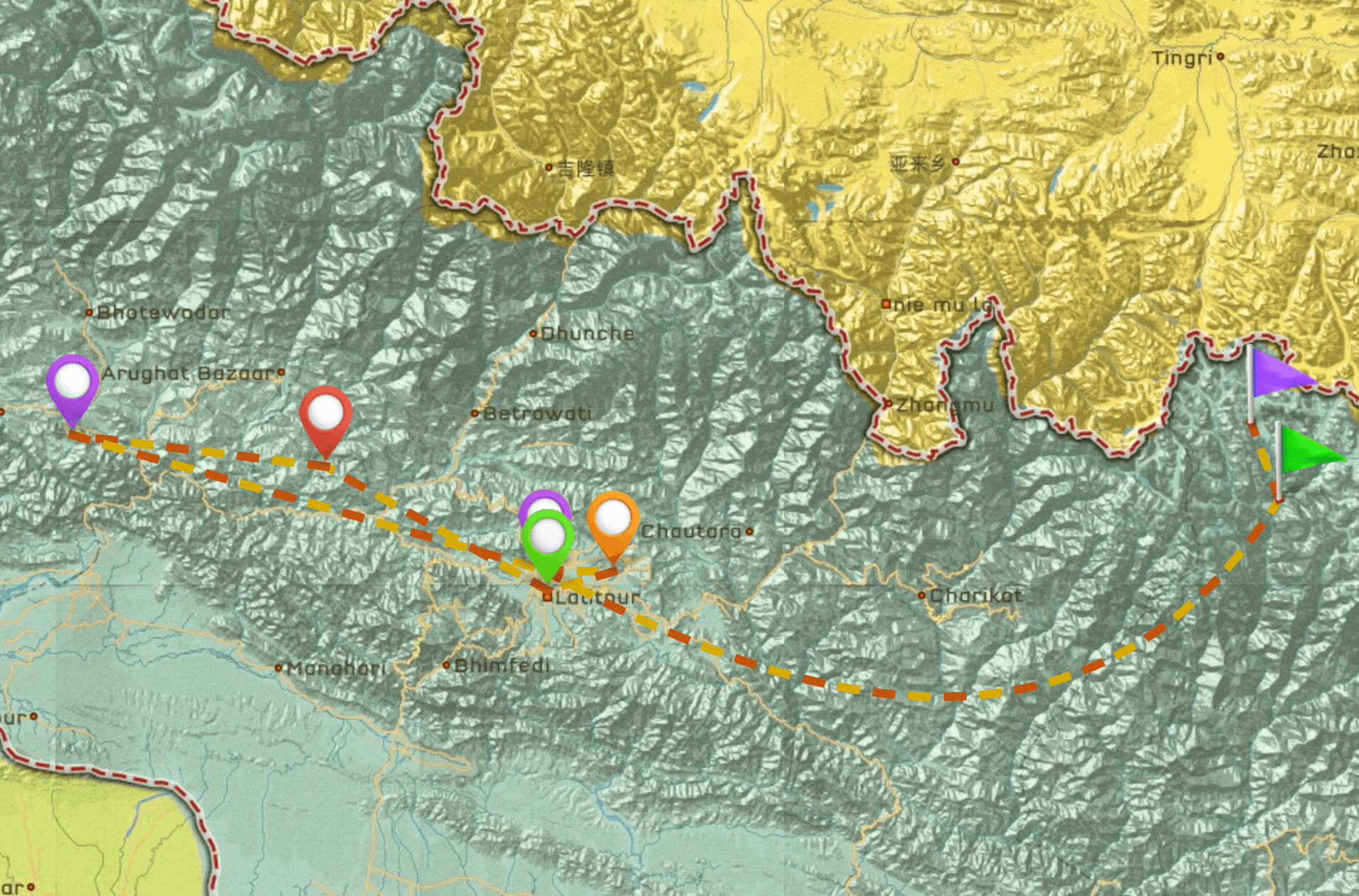 Map of Nepal Travel Itinerary #2