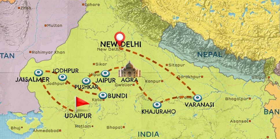 backpacking India Map of India travel itinerary #1