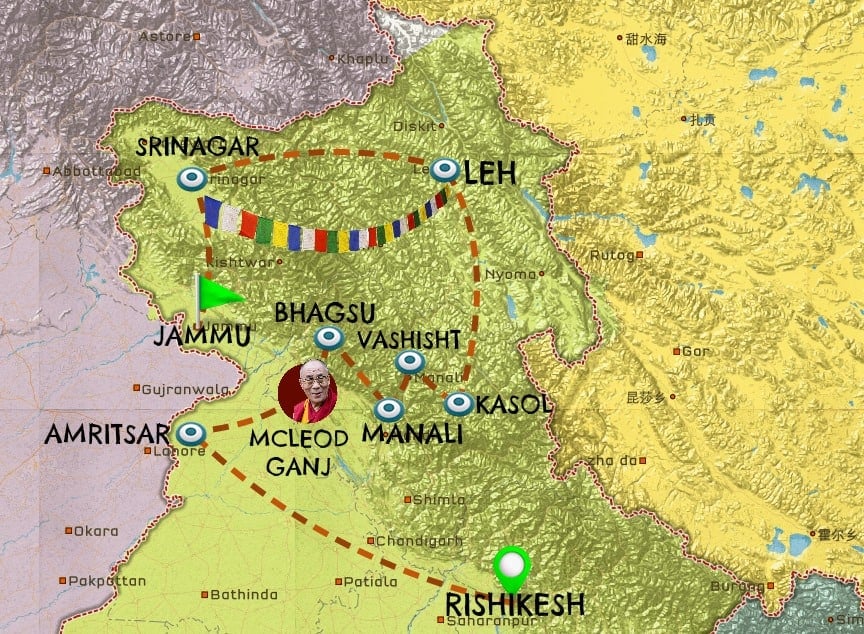 backpacking India Map of India travel itinerary #3