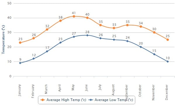 Graph of the weather in India year-round