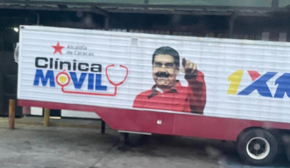 A van with the face of ex-leader Nicolas Maduro on it in Caracas, Venezuela.