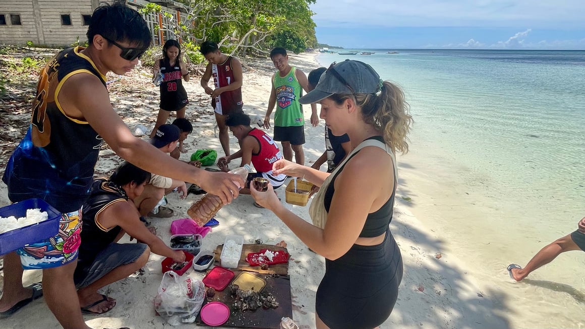 trying fresh kinilaw at the beach in the philippines