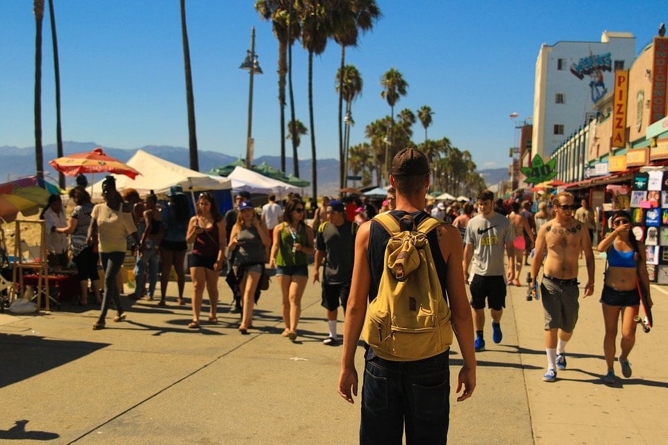 Backpacker in the crowd