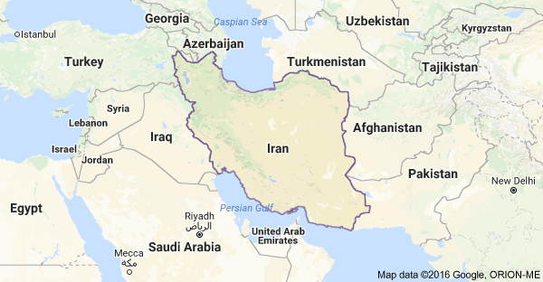 Map of Iran and bordering countries