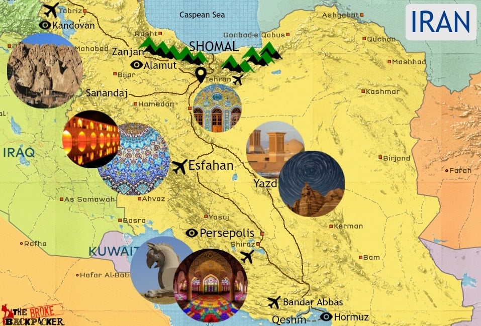 Iran itinerary map