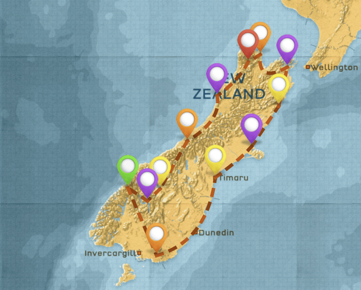 Map of New Zealand Itinerary #2
