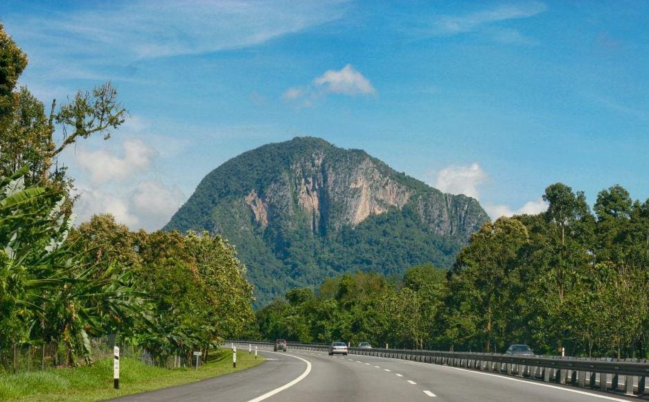 Beautiful mountain photographed on a road while backpacking Malaysia