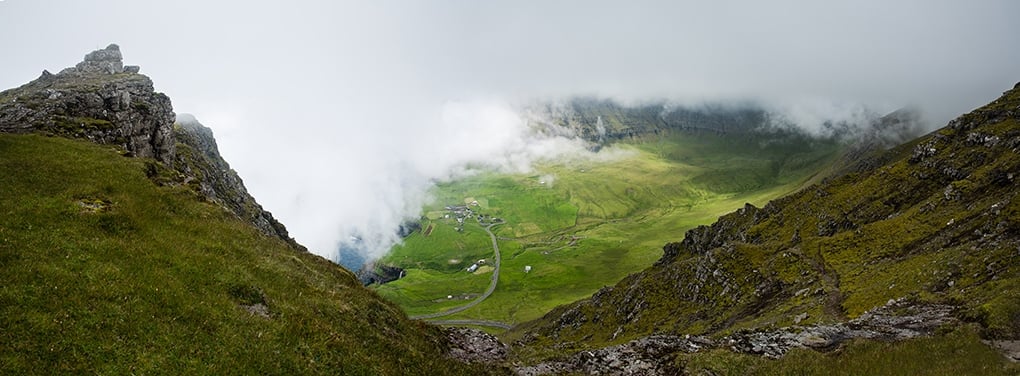 Faroe Islands clouds over hills- Above Gasadalur - hike