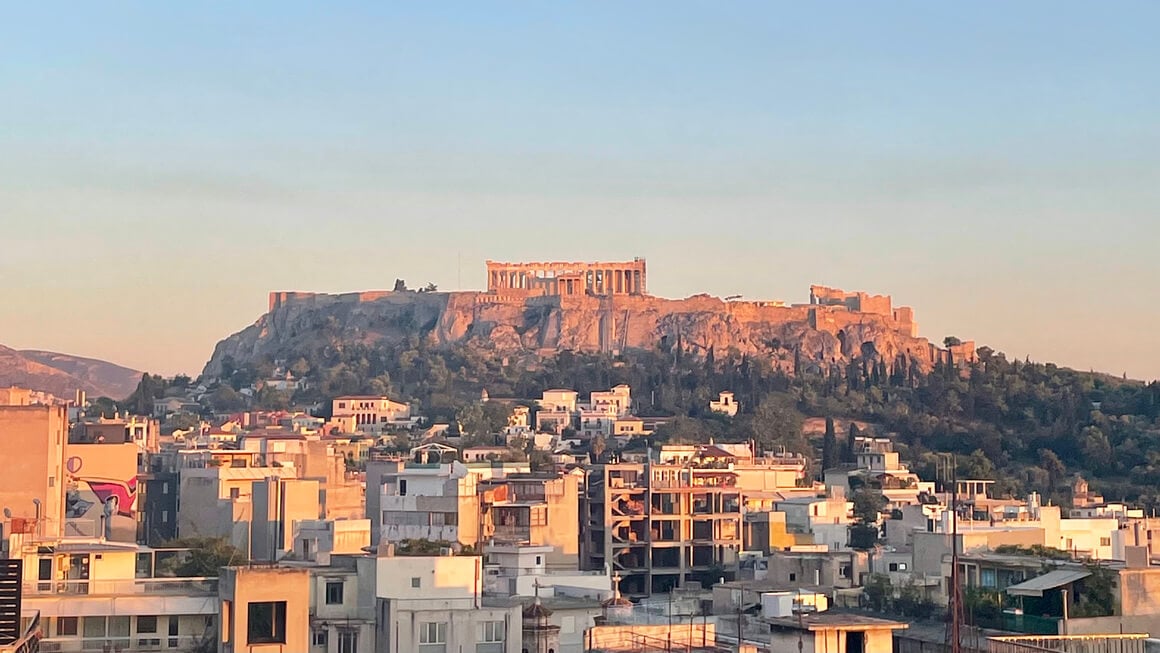 view of the acropolis at sunset