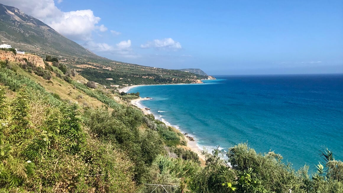 view over mountains and the sea in vlachata eikosimias in kefalonia greece