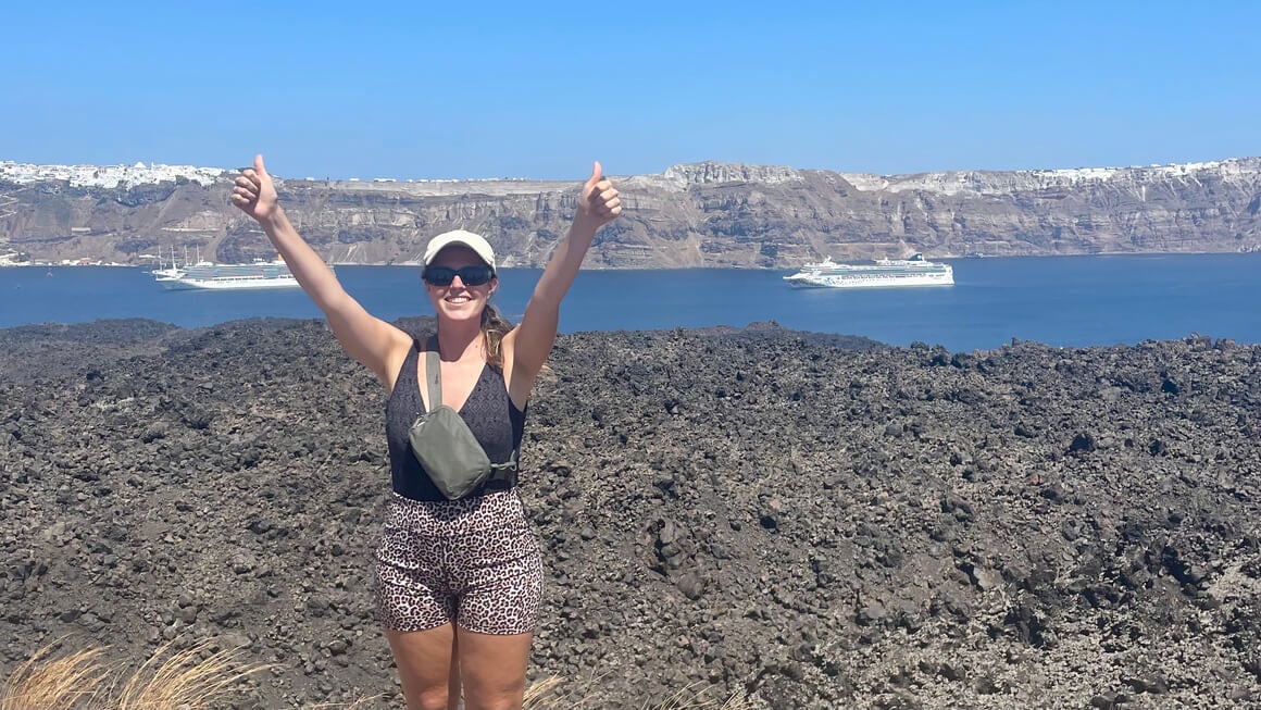 dani hiking a volcano in greece