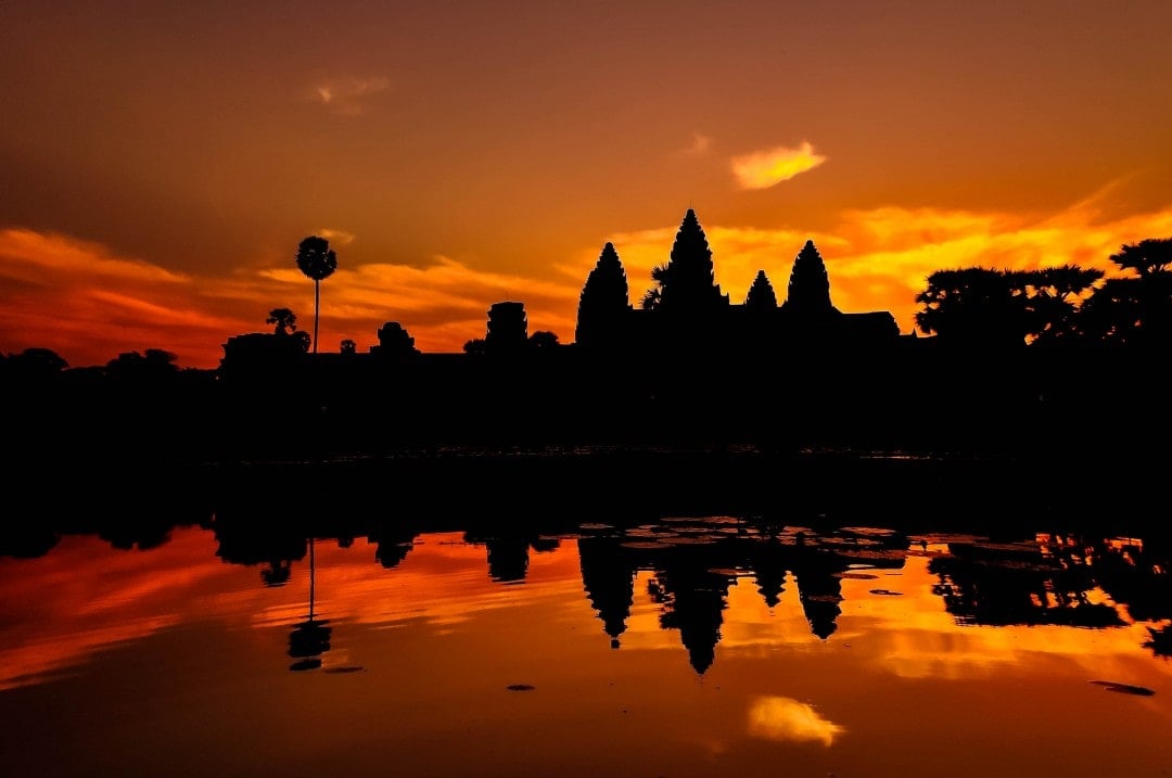 Sunrise over the famous place Angkor Wat in Cambodia