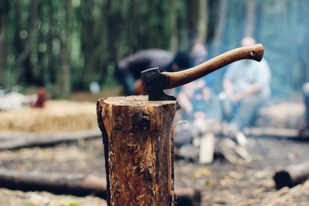 A axe is good for chopping wood for a campfire meal