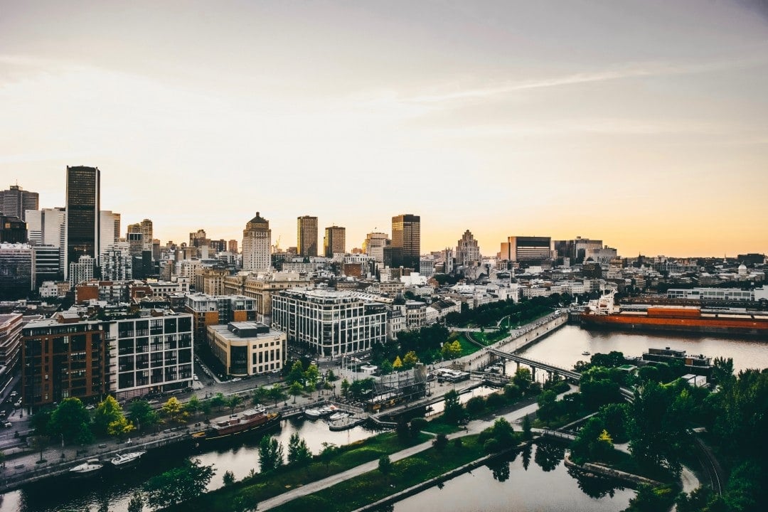 Montreal city skyline at sunset