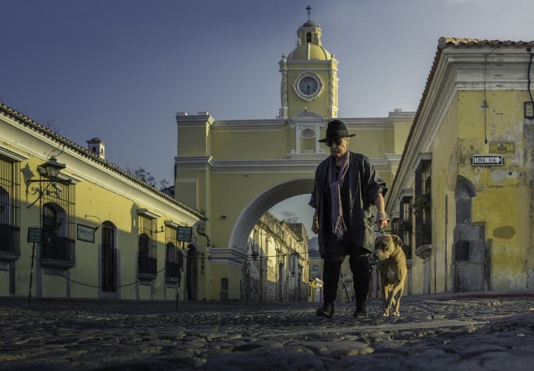 Man with a dog on a Guatemalan street