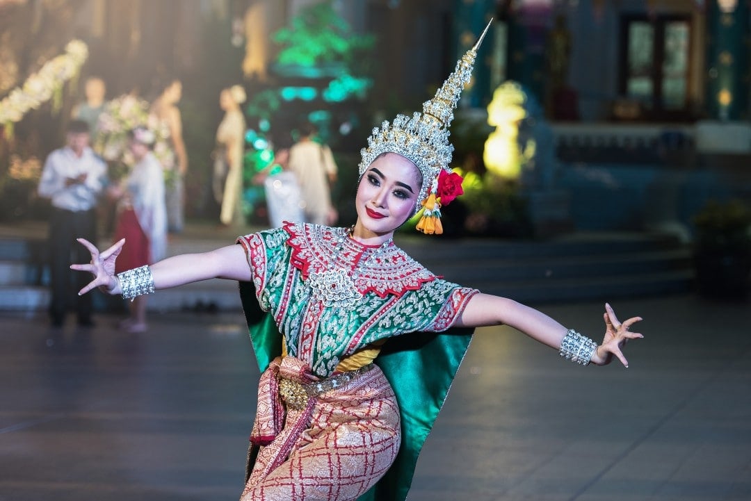 Lady enjoy dancing in Thailand tourist place