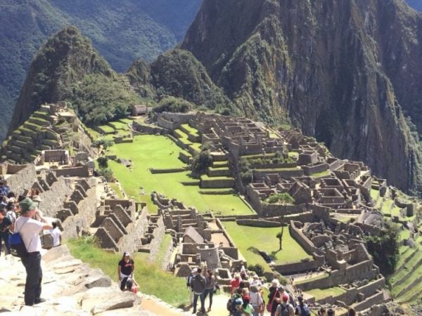 Crowds of hikers at Machu Picchu