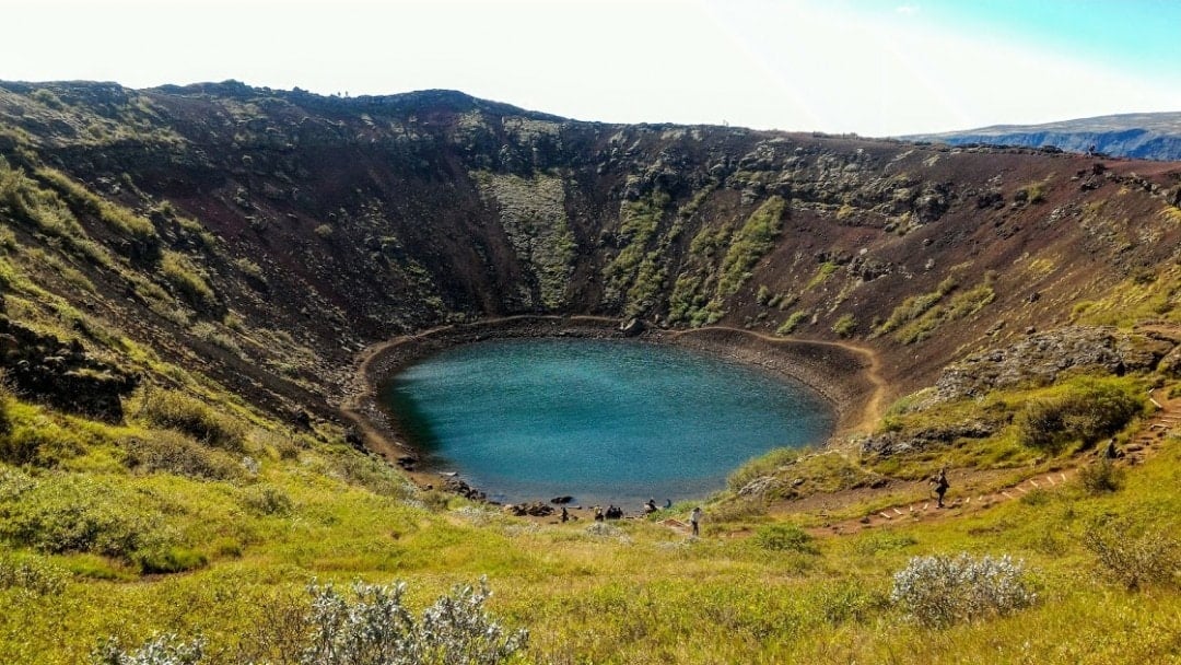 Kerid Crater under blue skies