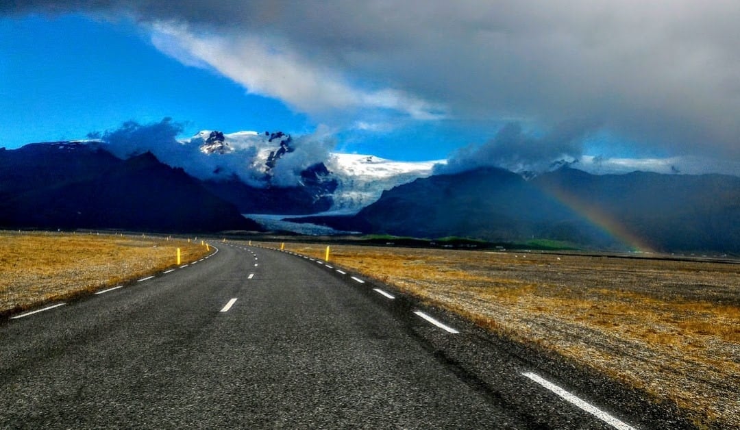 Iceland Ring Road with rainbow