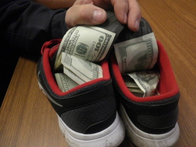 money hidden in shoe