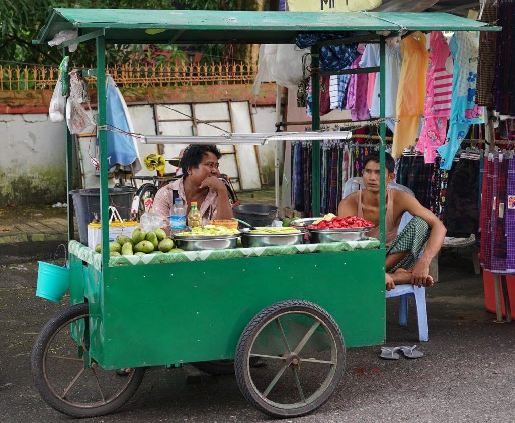 men selling Street Foods in yangon