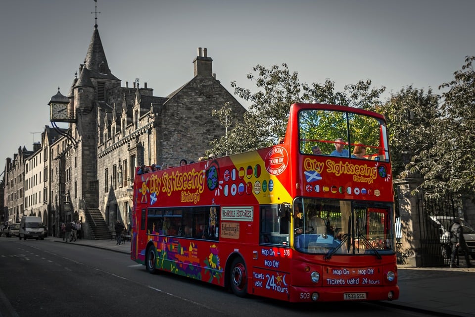 Sightseeing Bus touring Edinburgh.