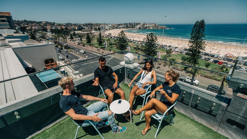 Bondi Backpackers epic rooftop terrace! One of the best hostels in Sydney, especially for solo travellers.