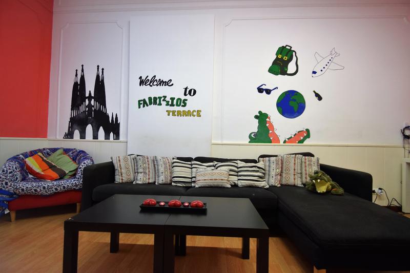 Best Cheap Hostel in Barcelona #1- Fabrizzios Terrace Youth Hostel's sofa area.