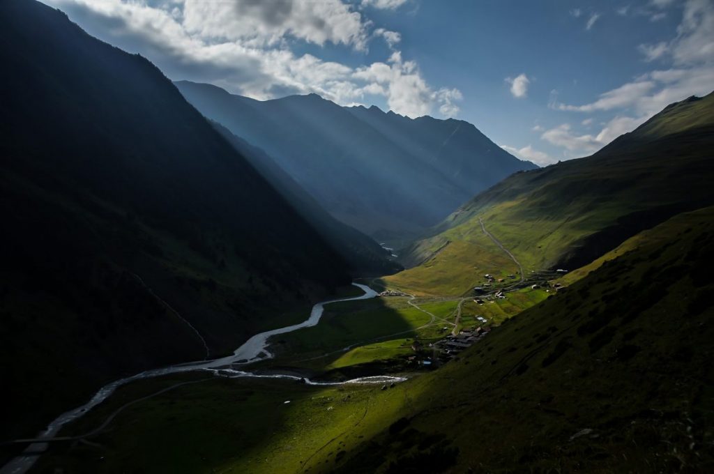 Light Beams in Valley of Tusheti National Park Backpacking Georgia