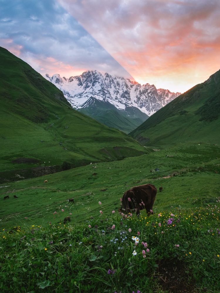 Amazing Sunrise Over Shkhara Ushguli Backpacking Georgia