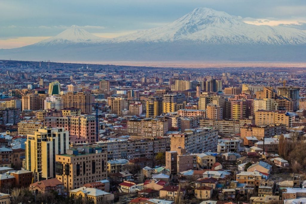 Yerevan Cityscape with Moutains Armenia
