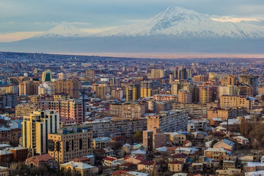 Yerevan Cityscape with Moutains Backpacking Georgia