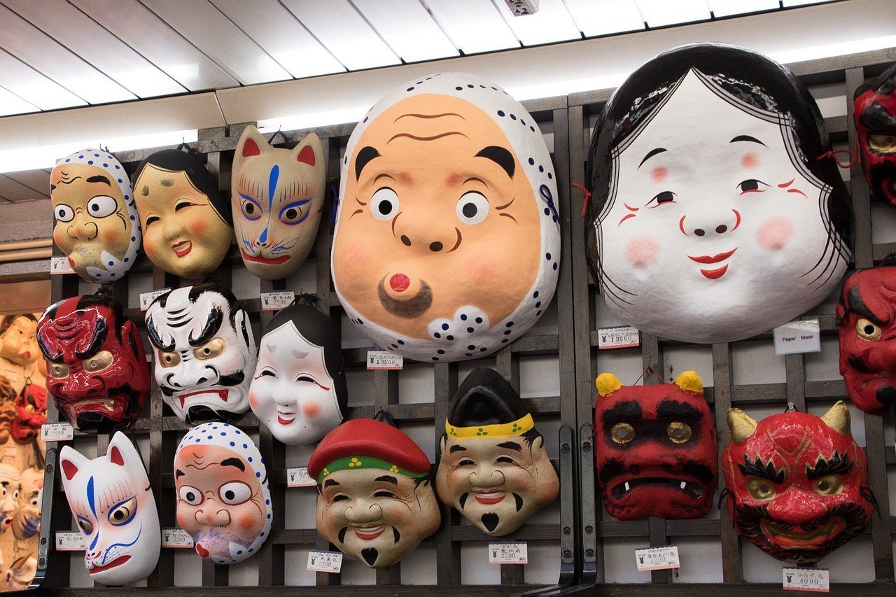 Asakusa mask shop with large and small sized masks