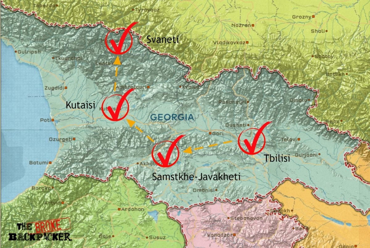 Backpacking Georgia Culture and History Tour Map