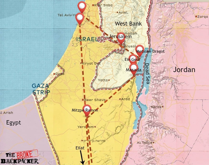 Map of Israel travel itinerary #2