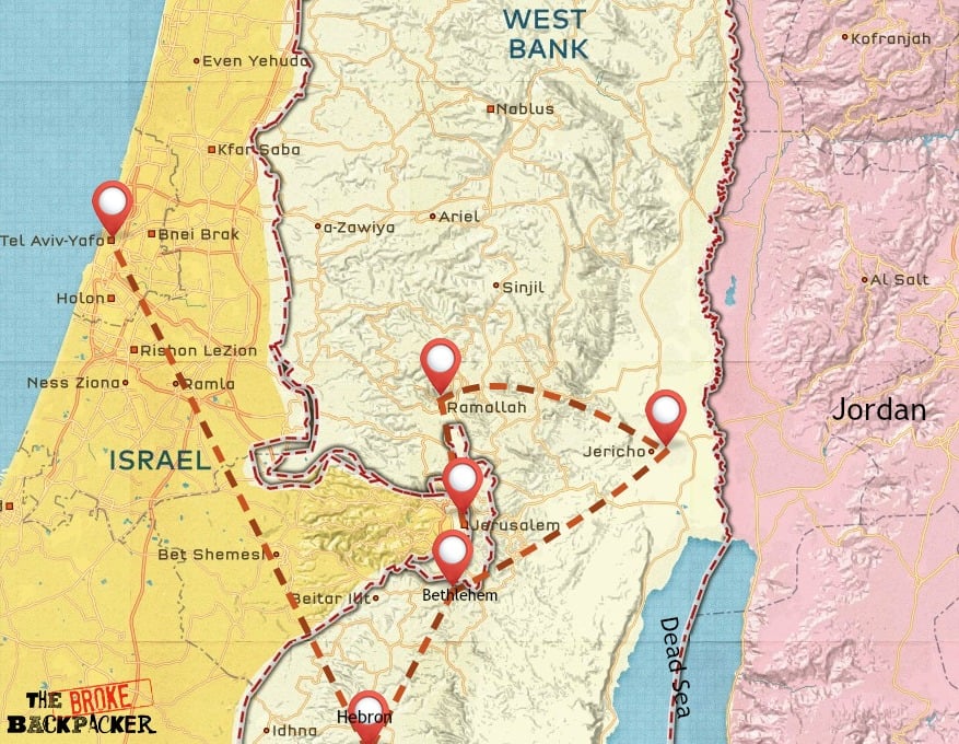 Map of Israel travel itinerary #3