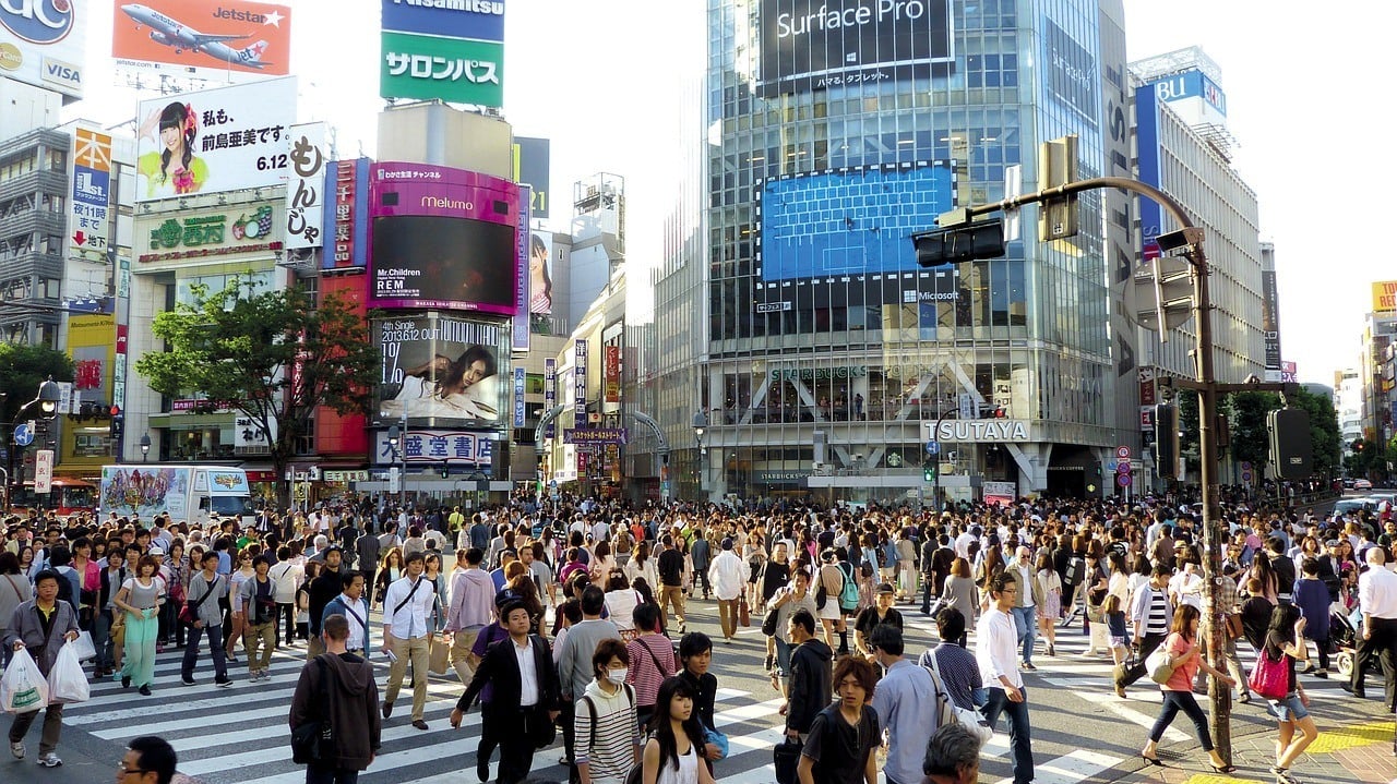 The Scramble - the famous crosswalk in Shibuya, Tokyo