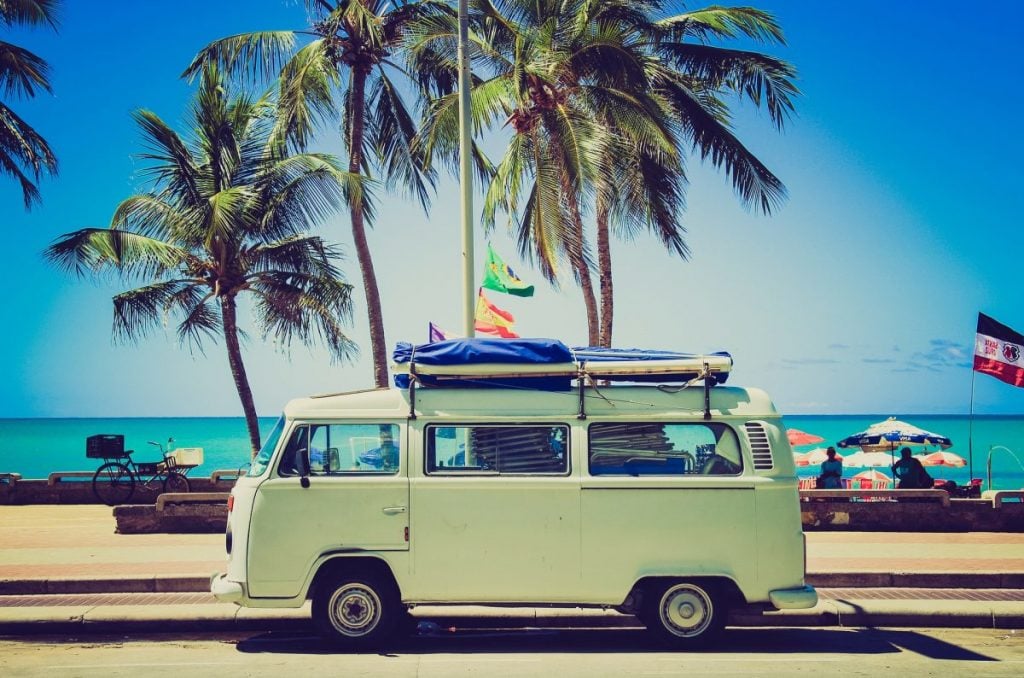 VW Bus parked at a Brazilian Beach Brazil