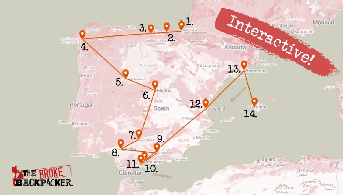 2 month travel itinerary for spain map