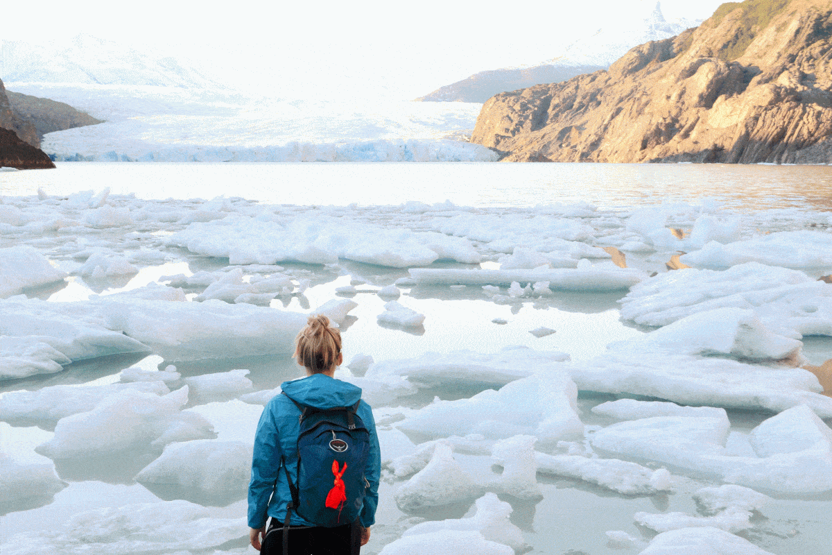 backpacking Chile glacier backpacking girl