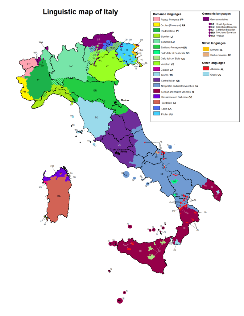 Linguistic map of Italy