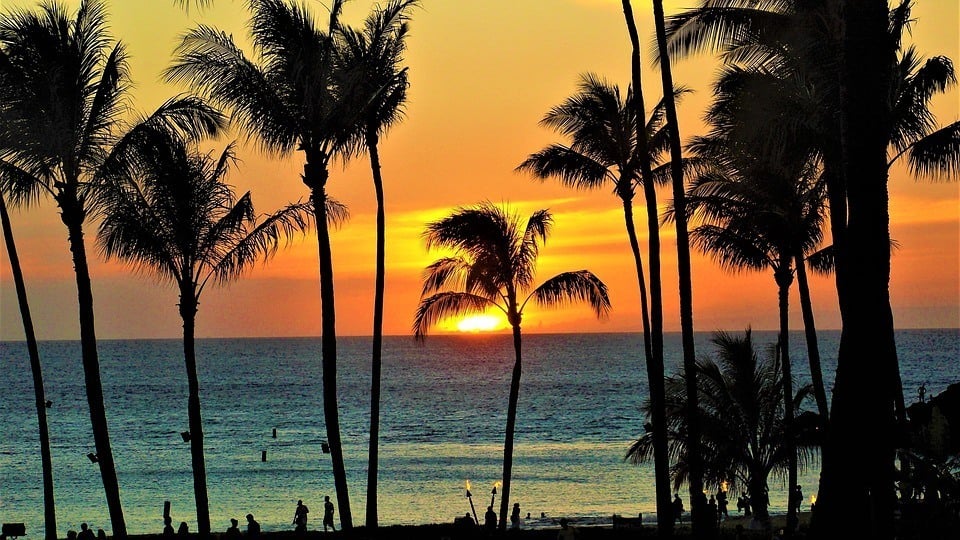A sunset and beach in Maui
