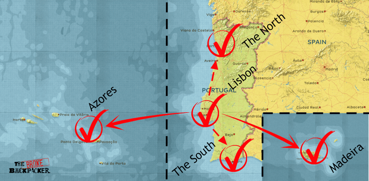 backpacking portugal itinerary map 1 month