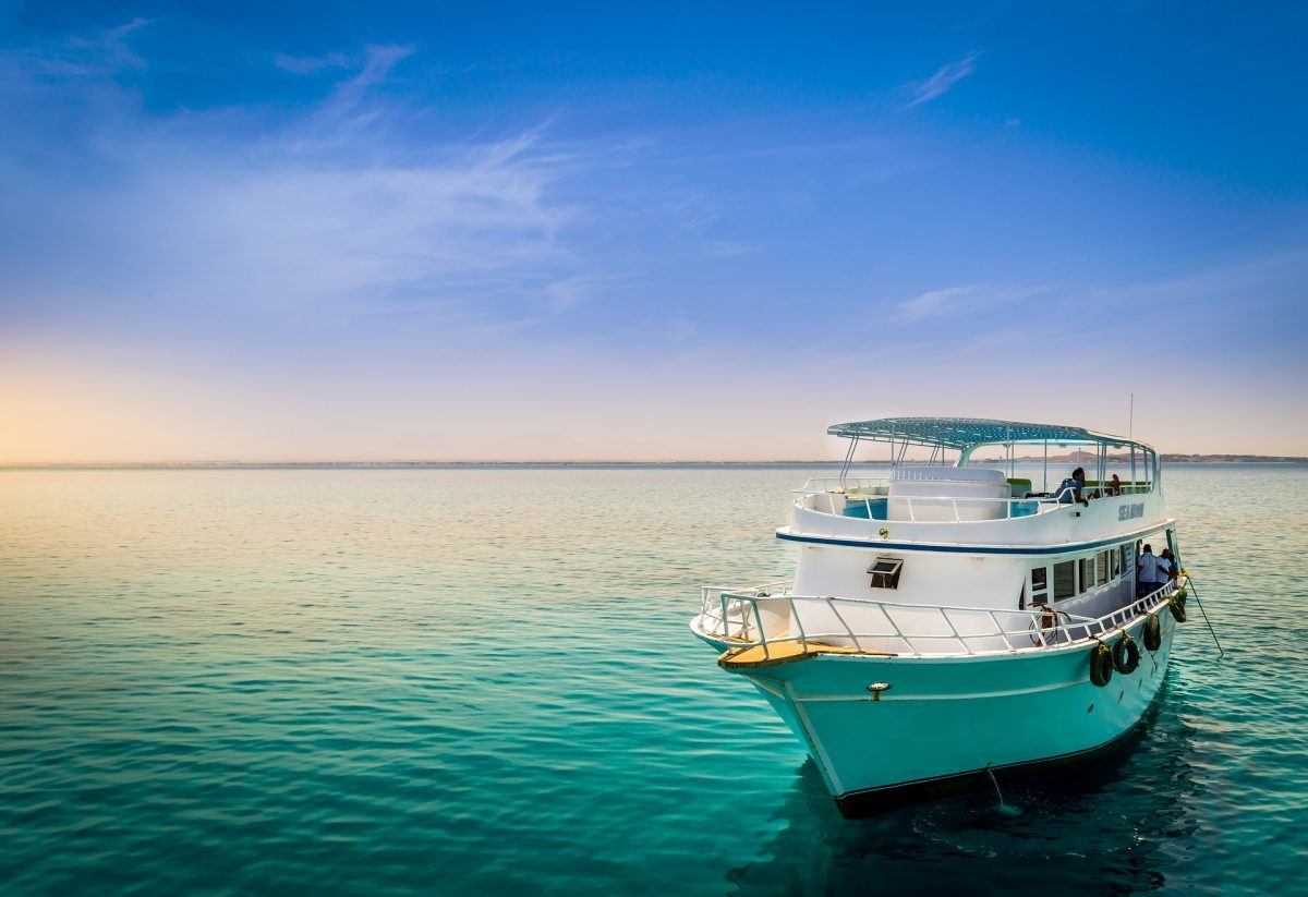 boat moored in the red sea outside of aqaba jordan