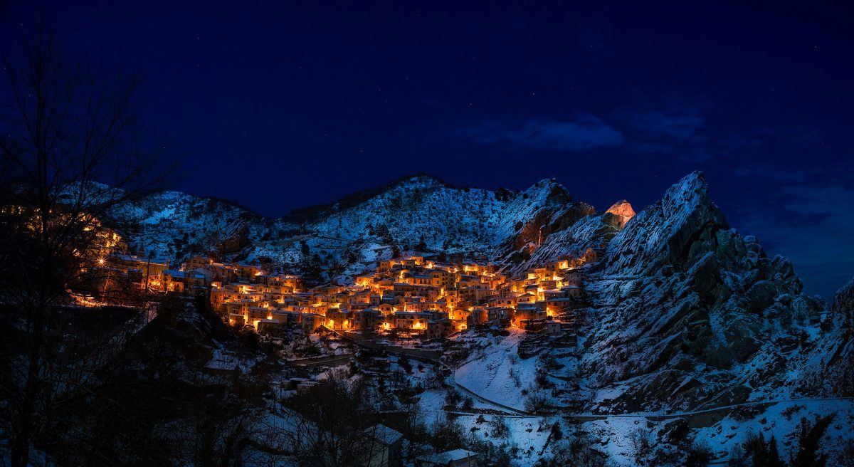 castelmezzano covered in snow italy