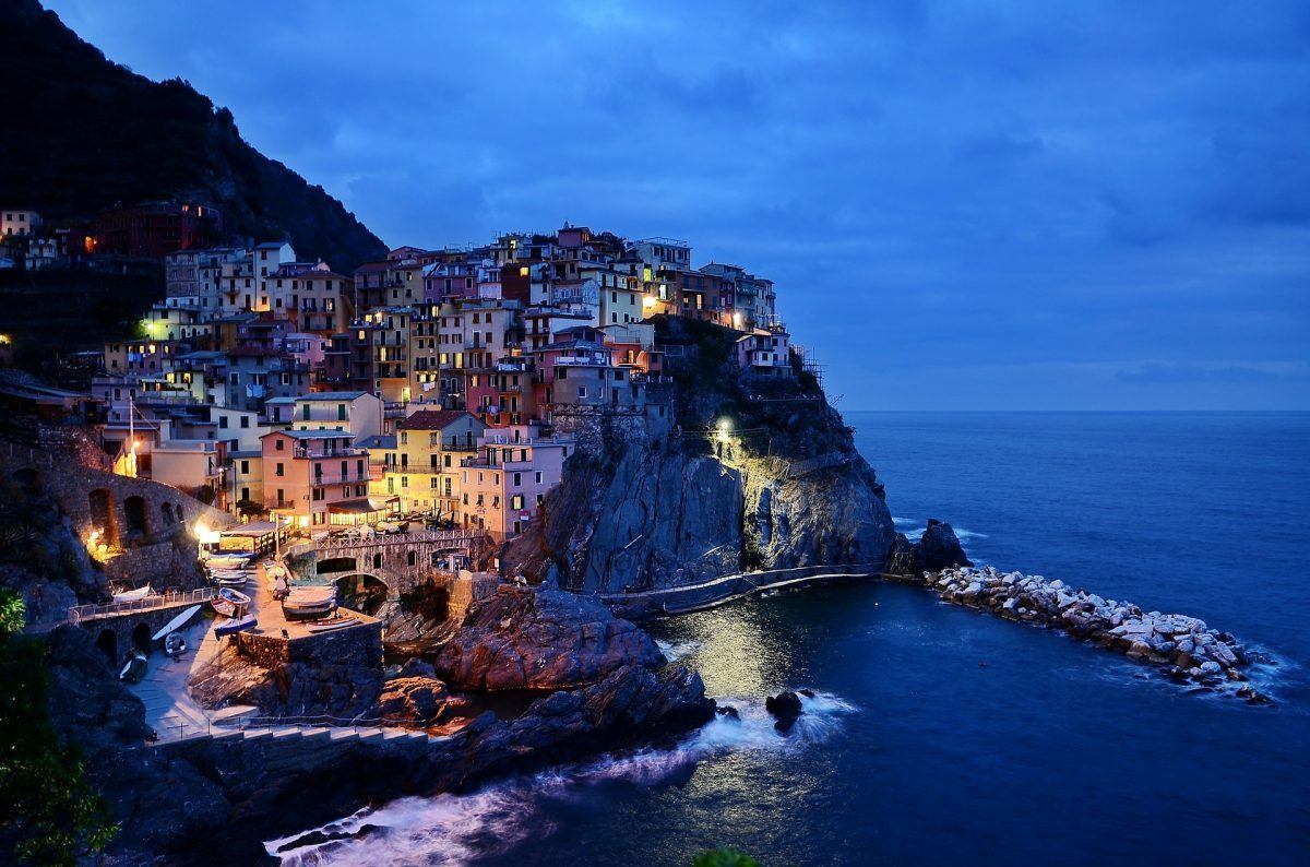 cinque terre village lit-up at night