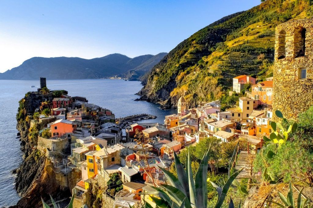 cinque terre village atop a cliff in italy