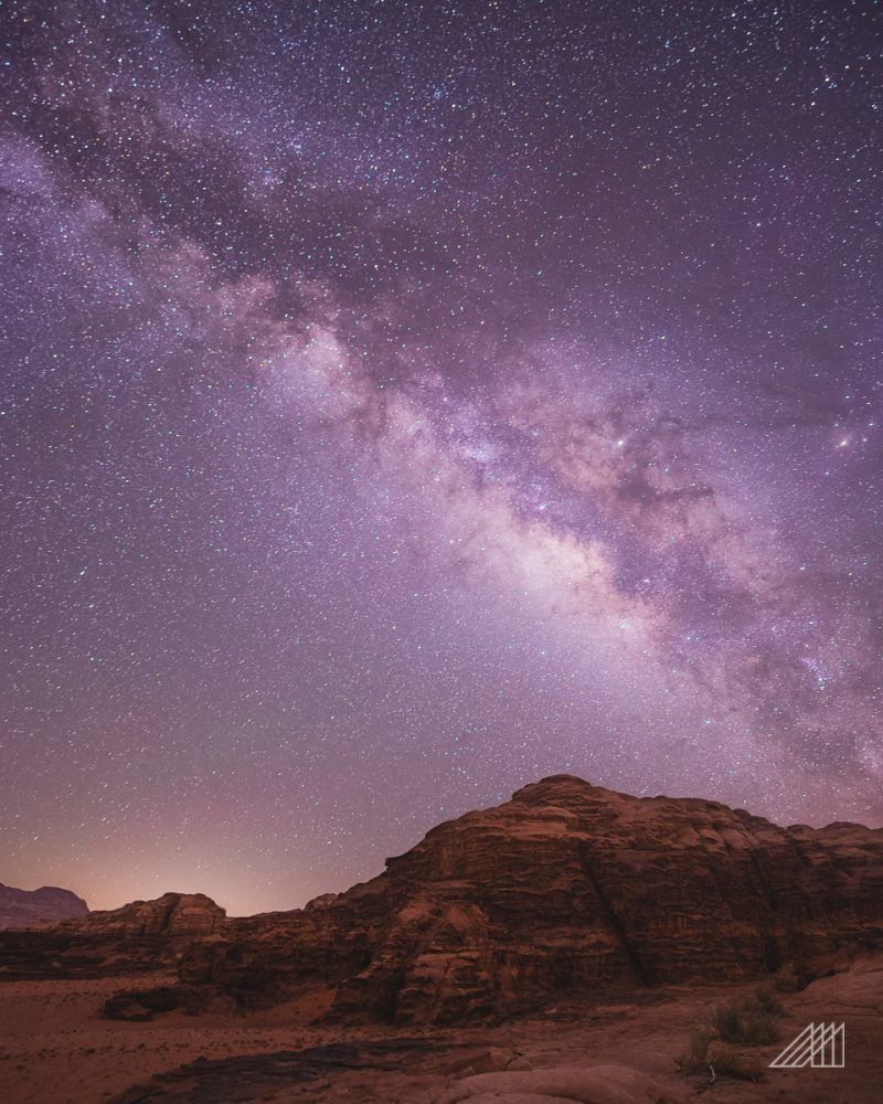 galactic center in the wadi rum of jordan and stars