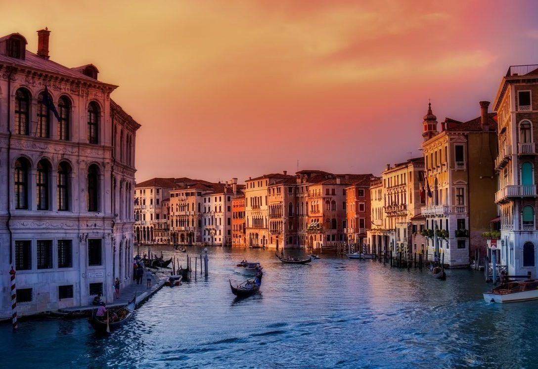 sunset on the grand canal in venice italy